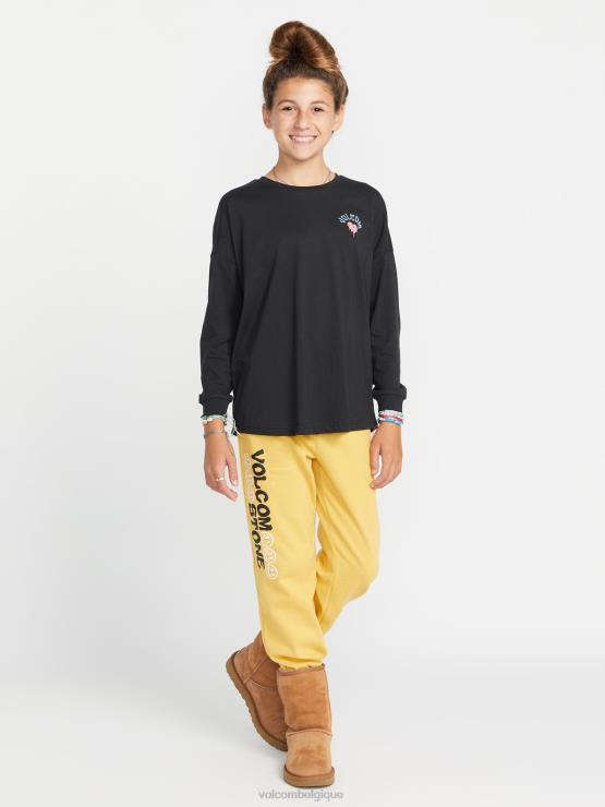 filles Volcom noir t-shirt à manches longues double werkin ZJ48F1327
