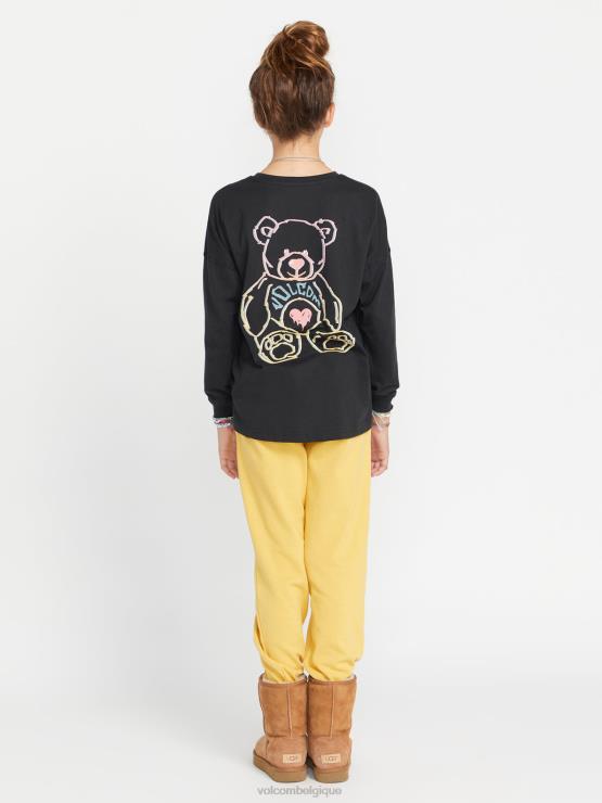 filles Volcom noir t-shirt à manches longues double werkin ZJ48F1327