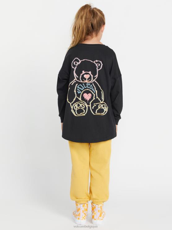 filles Volcom noir t-shirt à manches longues double werkin ZJ48F1327