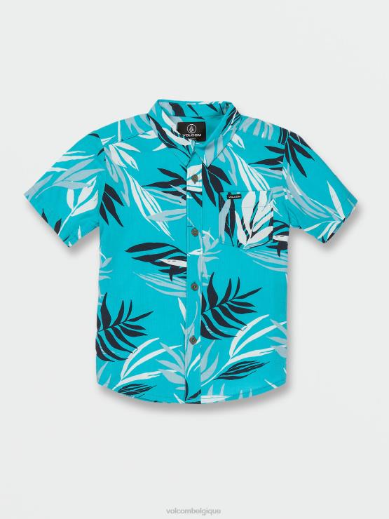 garçons Volcom bleu électrique chemise à manches courtes à feuilles saignantes ZJ48F1181