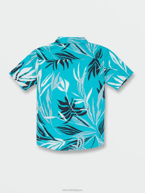 garçons Volcom bleu électrique chemise à manches courtes à feuilles saignantes ZJ48F1181