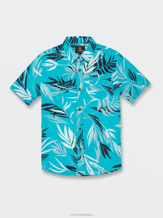 garçons Volcom bleu électrique chemise à manches courtes à feuilles saignantes ZJ48F1183