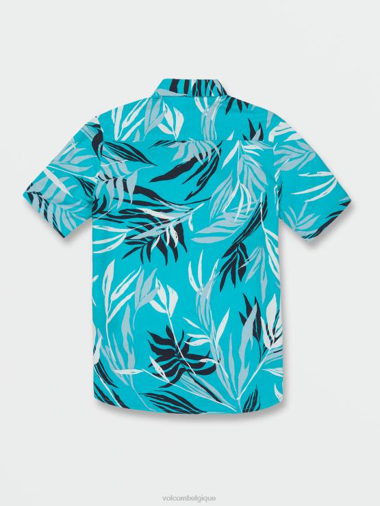 garçons Volcom bleu électrique chemise à manches courtes à feuilles saignantes ZJ48F1183