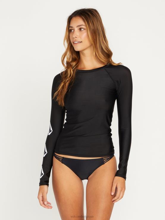 femmes Volcom noir Rashguard à manches longues Simply Core 50 UPF ZJ48F1105