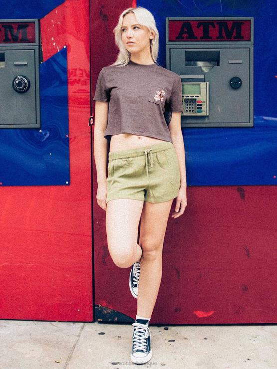 femmes Volcom gris ardoise t-shirt à manches courtes à cadran de poche ZJ48F774