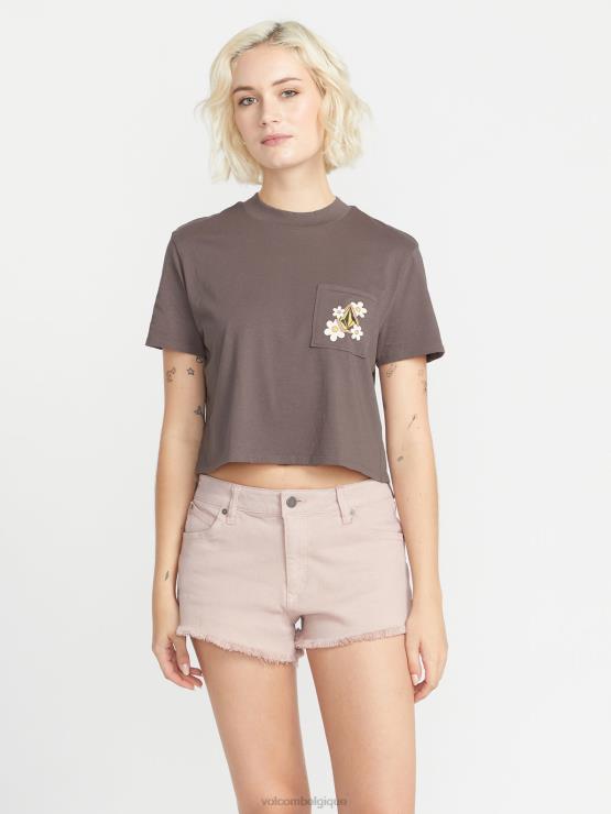 femmes Volcom gris ardoise t-shirt à manches courtes à cadran de poche ZJ48F774