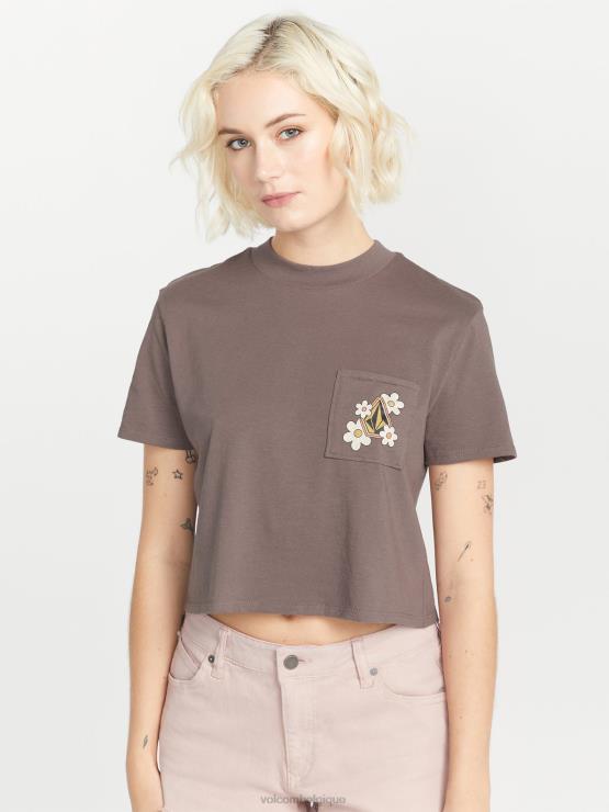 femmes Volcom gris ardoise t-shirt à manches courtes à cadran de poche ZJ48F774