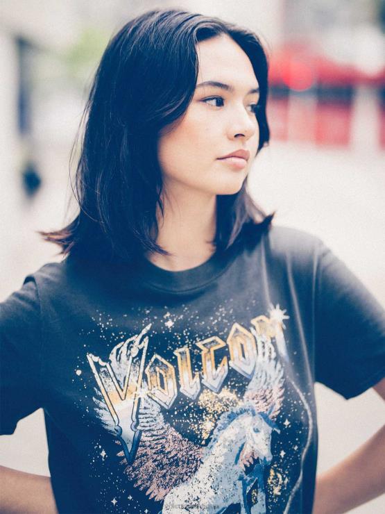 femmes Volcom noir enfermez-le t-shirt à manches courtes ZJ48F779