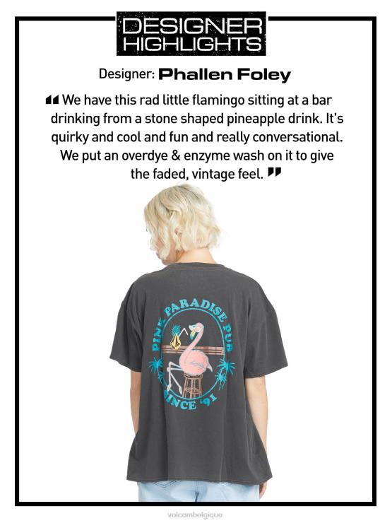 femmes Volcom noir t-shirt à manches courtes jet de pierres ZJ48F770