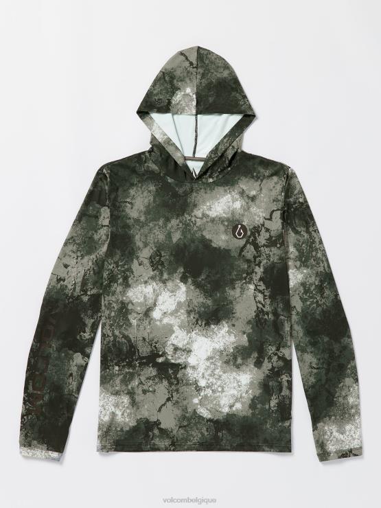 Hommes Volcom noir surf vitals balaram stack hooded long sleeve 50 upf rashguard ZJ48F179