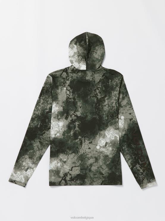 Hommes Volcom noir surf vitals balaram stack hooded long sleeve 50 upf rashguard ZJ48F179