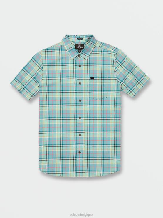 Hommes Volcom bleu côtier chemise à manches courtes benson ZJ48F157