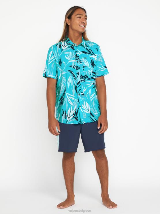 Hommes Volcom bleu électrique chemise à manches courtes à feuilles saignantes ZJ48F163