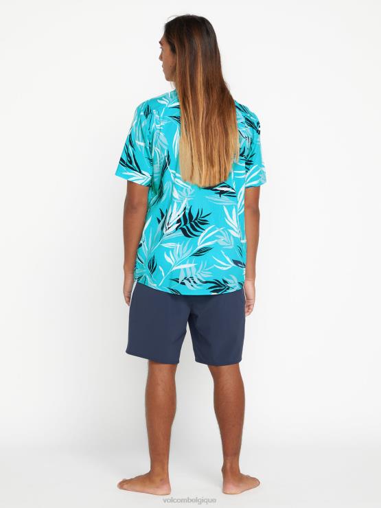 Hommes Volcom bleu électrique chemise à manches courtes à feuilles saignantes ZJ48F163