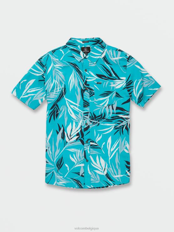 Hommes Volcom bleu électrique chemise à manches courtes à feuilles saignantes ZJ48F163