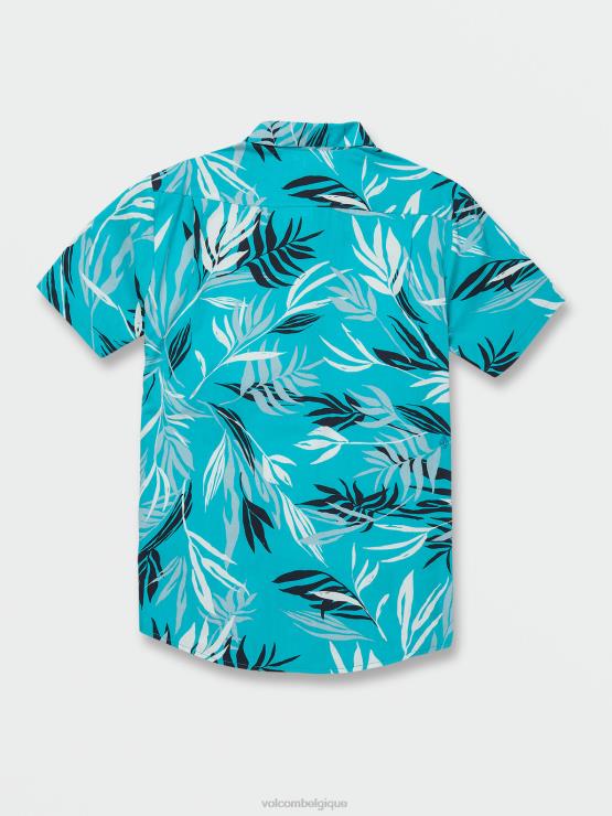 Hommes Volcom bleu électrique chemise à manches courtes à feuilles saignantes ZJ48F163