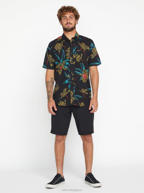 Hommes Volcom combo noir chemise à manches courtes island time ZJ48F144