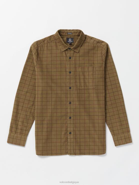 Hommes Volcom kaki foncé chemise à manches longues en sandre ZJ48F134
