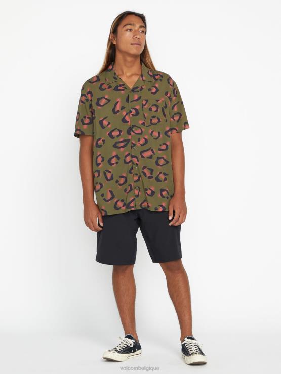 Hommes Volcom militaire chemise à manches courtes en pierre fêtarde ZJ48F159
