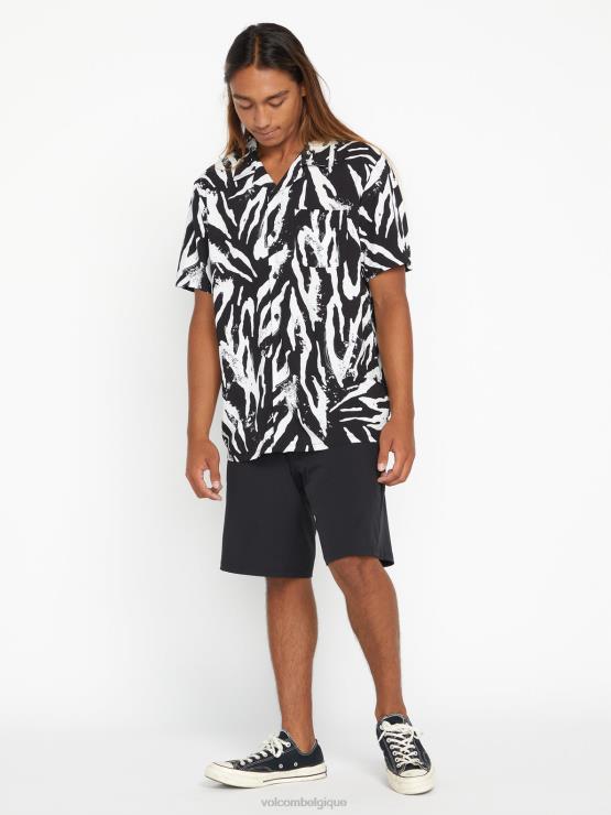 Hommes Volcom noir chemise à manches courtes en pierre fêtarde ZJ48F164