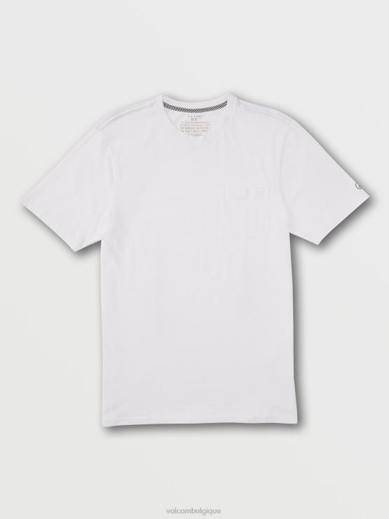 Hommes Volcom blanc t-shirt uni à poche à manches courtes ZJ48F123