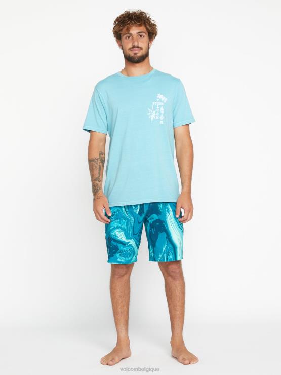 Hommes Volcom cali bleu chiné t-shirt à manches courtes heavy living ZJ48F90