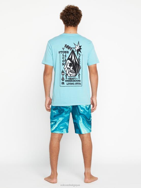 Hommes Volcom cali bleu chiné t-shirt à manches courtes heavy living ZJ48F90
